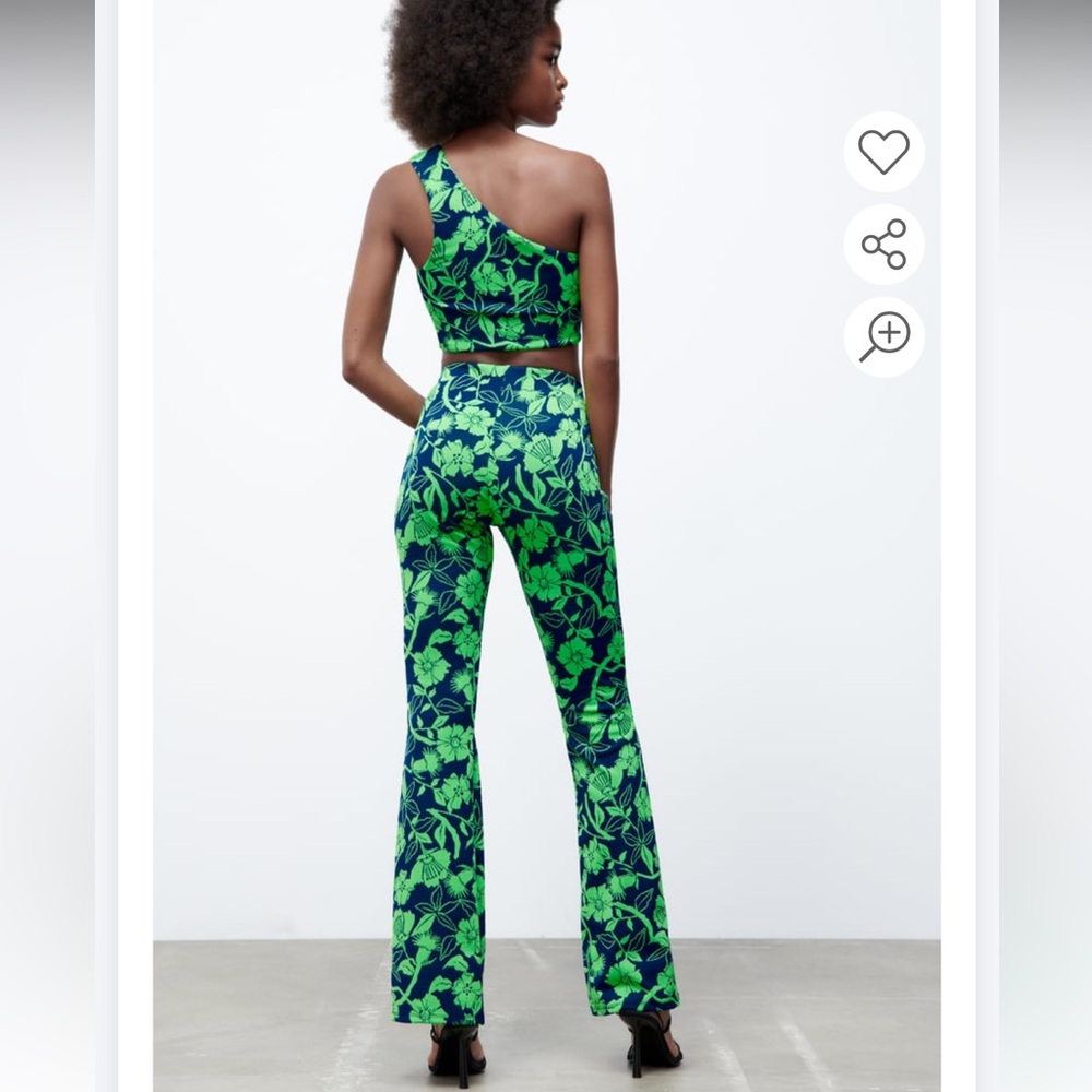 Zara coordinating set floral jacquard crop top and high rise flare set. Med. - Picture 7 of 12